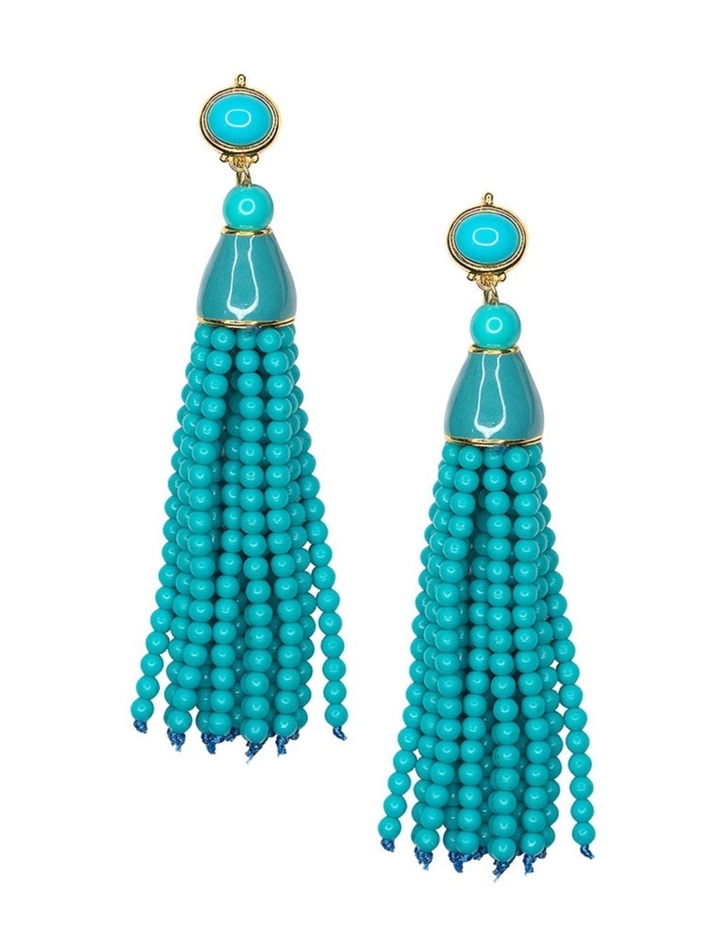 Kenneth Jay Lane Turquoise Blue Long Beaded Tassel Statement Earrings